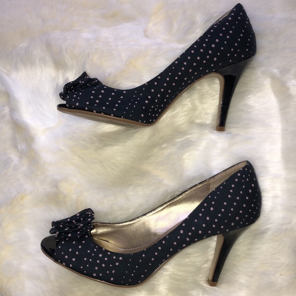 FIONA Navy with Pink Pooka-dot Peep toe Shoes - Picture 3 of 8